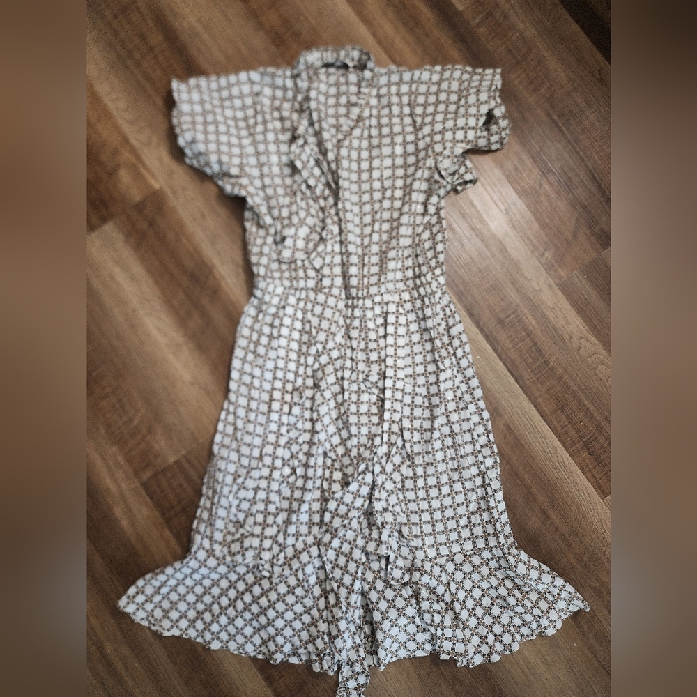 Munthe Cream Brown Ruffle Midi Dress Scandinavian Boho Chic - Picture 2 of 9